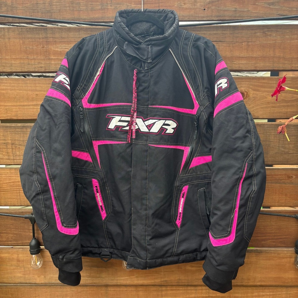 FXR Snowmobile Racing Jacket Womens Size XL Black Pink Good Used Condition Moto